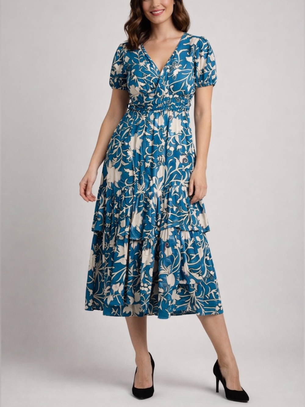 Knox Rose Perfect Cotton Summer Dress Floral Midi - Women's Wrap Style Medium